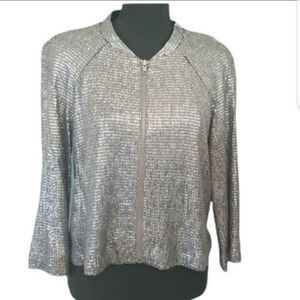 Silence & Noise Jacket Grey Sequined Long Sleeve Zip Up Women's Large‎ New